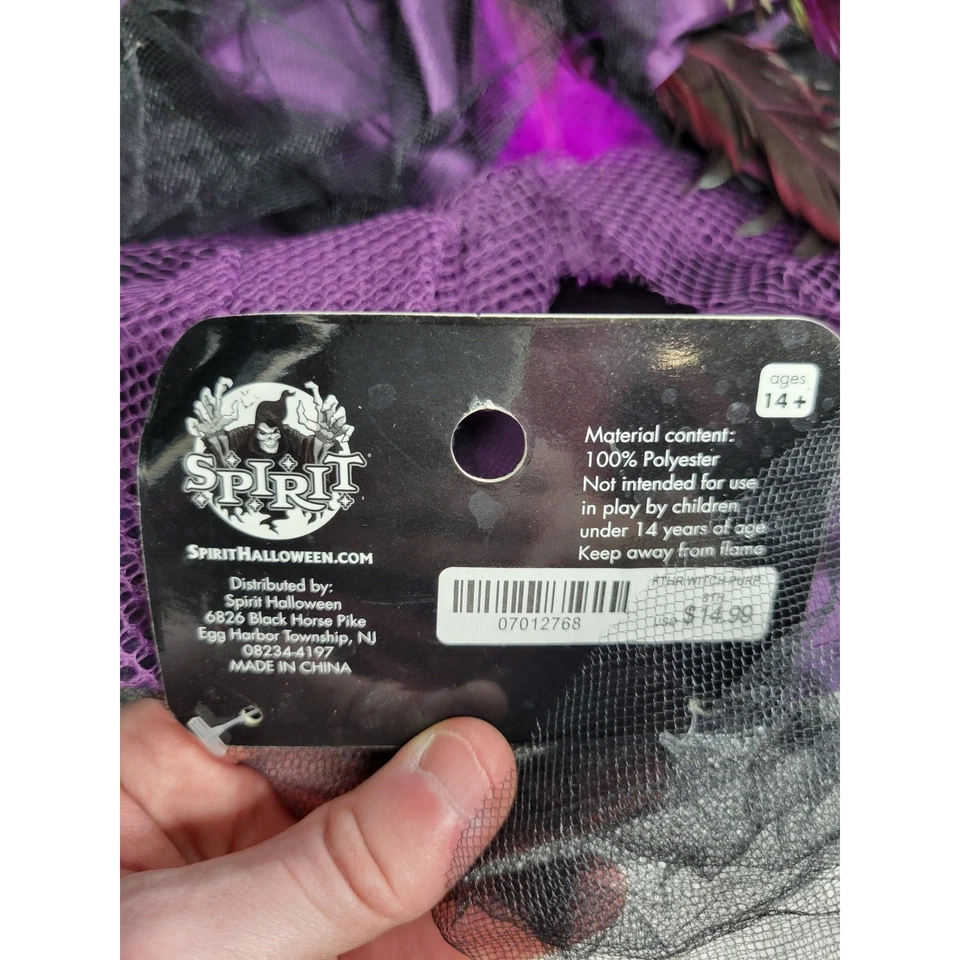 Sombrero de Bruja Spirit Deluxe Púrpura Negro Pluma Halloween Disfraz Accesorio Foto 3 de 4