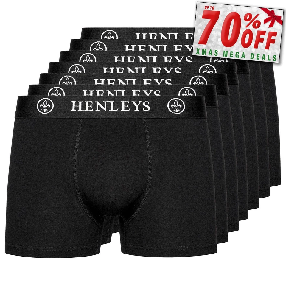 Henleys McBlacken Mens 7pk Boxer Shorts Elasticated Comfort Underwear Black