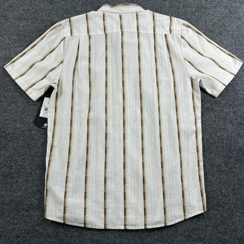 Volcom Barrun Stripe Shirt Mens Large White Tan Button Up Classic Fit Pocket - Picture 6 of 9