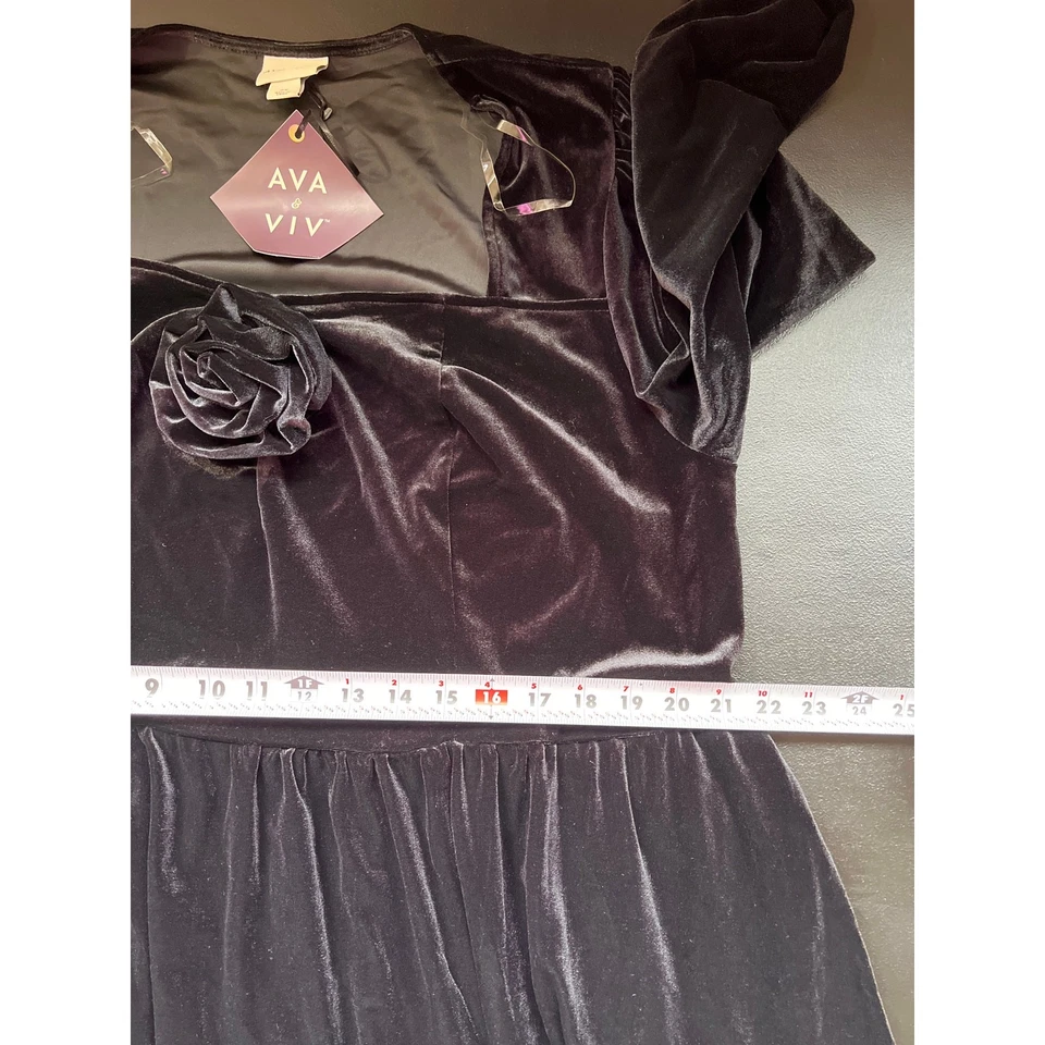 Ava & Viv 连衣裙女式 2X 黑色丝绒及膝玫瑰口袋鸡尾酒新品 — 第 4/4 张图片
