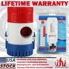 1100GPH 12V Automatic Submersible Electric Boat Bilge Water Pump w/ Float Switch