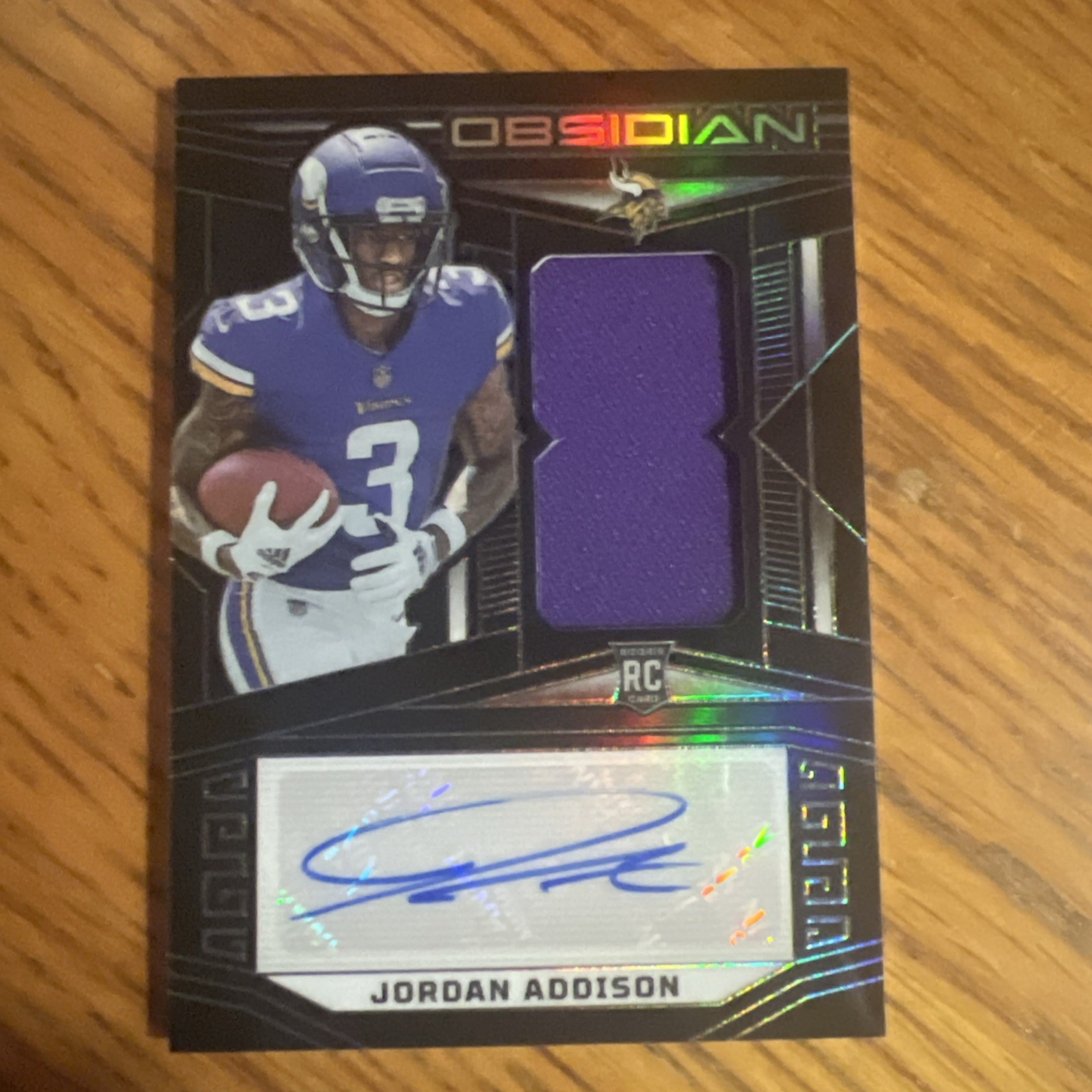 2023 Panini Obsidian Football Jersey Swatch Auto RC Jordan Addison /199