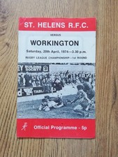 St Helens v Workington Apr 1974 Rugby League Programme