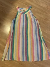 C & C California Rainbow Striped Halter Style Linen Dress Size Small