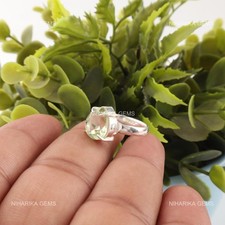 925 Silver Pear Green Amethyst Gemstone Ethnic Valentines Solitaire Wife Ring