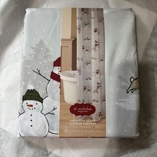 Christmas Shower Curtain Fabric St Nicholas Square Snowman  Reindeer New 