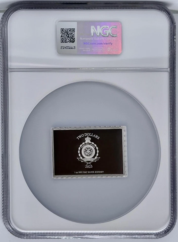 Estampilla de 100 aniversario de plata 0,999 NGC PF 70 de 1 OZ de personajes de Disney Frozen 2023 Foto 2 de 2