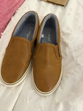 Cat Jack Boys Brown Tan Faux Leather Slip On Loafers Sz 1