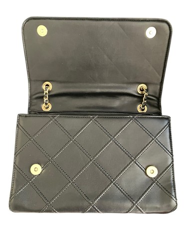 Cartera de hombro Tory Burch Fleming convertible acolchada de cuero negro cadena dorada - Imagen 12 de 18