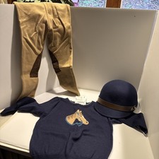 Janie And Jack Girl Size 2-3 Equestrian Riding Outfit and Hat NWT