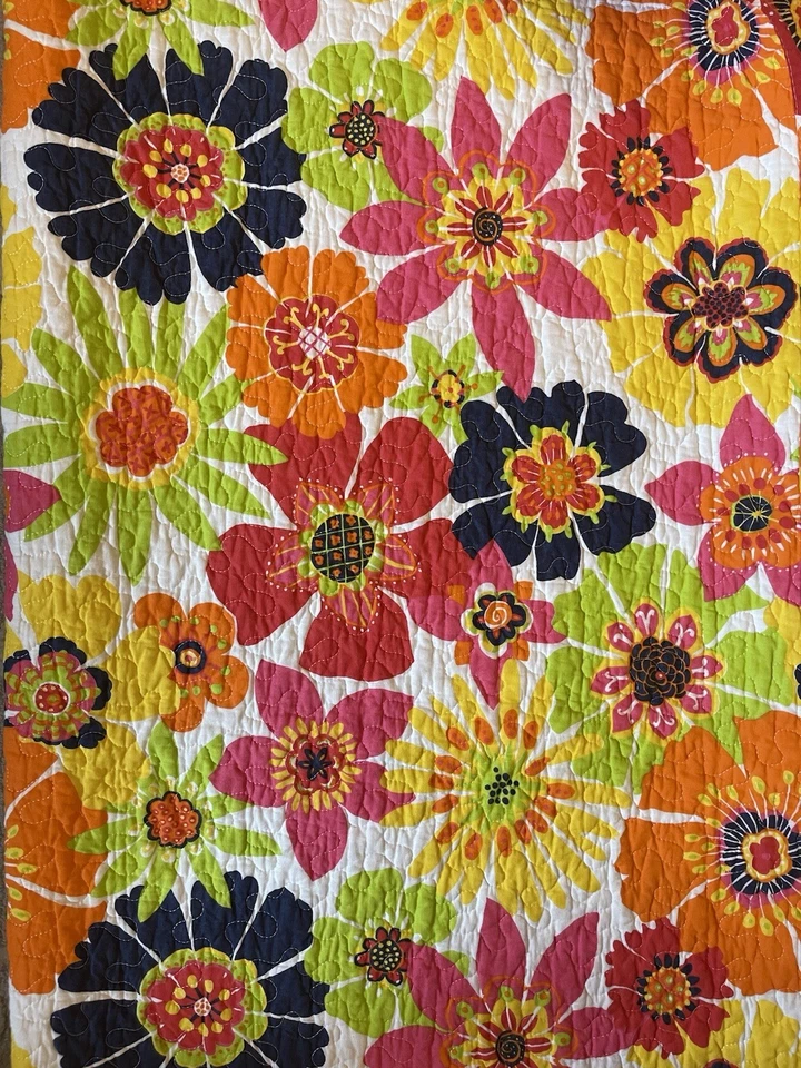 Edredón Doble Cynthia Rowley 68" x 86” Rosa Brillante Naranja Verde Flor Usado en Excelente Condición 🌸 Foto 3 de 4