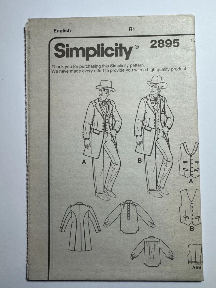 Simplicity 2895 men's Frock Coat, shirt and vest Sizes 46-52 UNCUT (F) - Image 4 of 4
