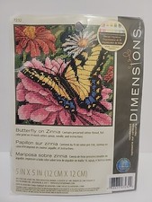 Dimensions Butterfly On Zinnia Flower 5x5" Mini Needlepoint Sewing Kit 7232 VTG