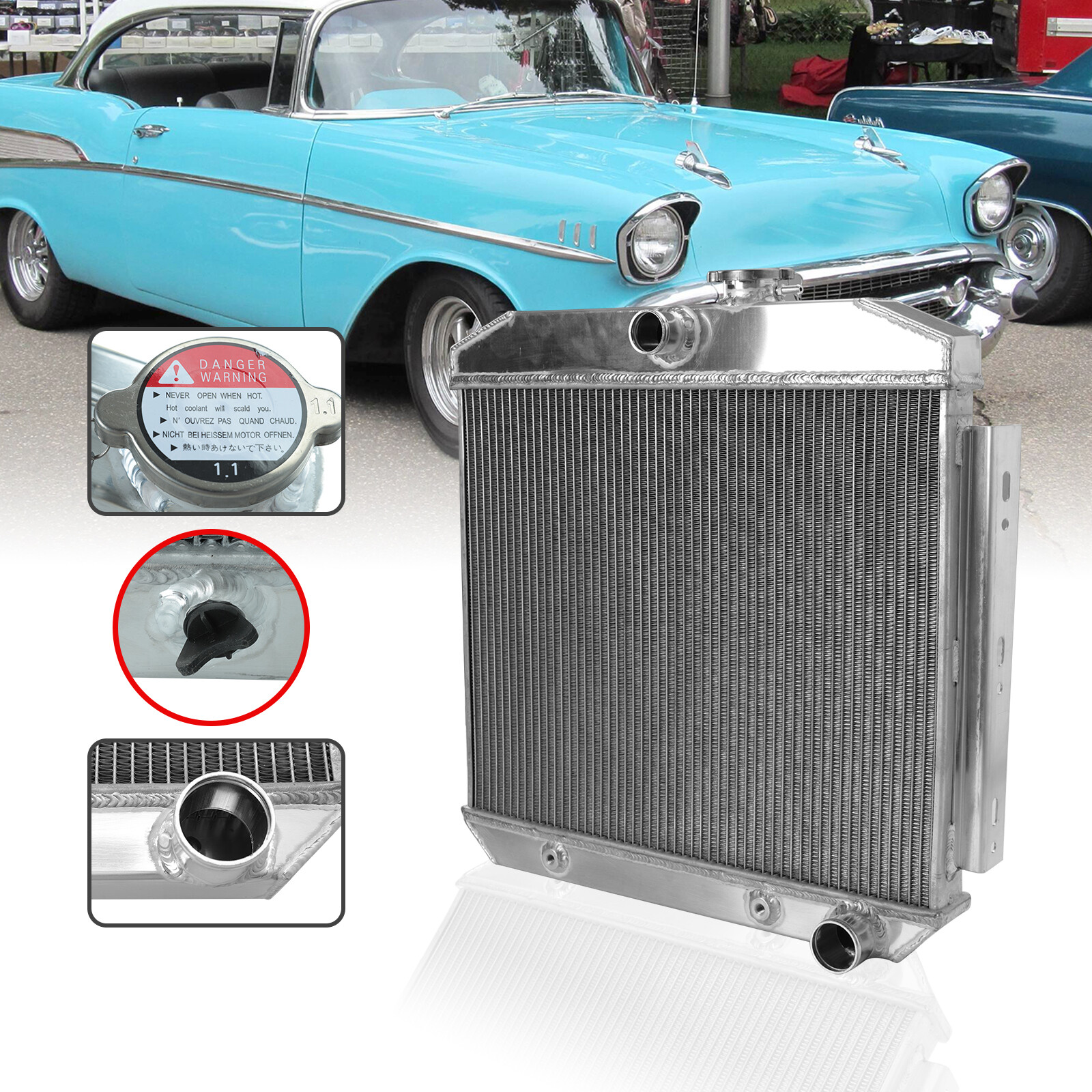 3 Row Aluminum Core Radiator For 1955-1957 1956 Chevy Bel Air Nomad 150 ...