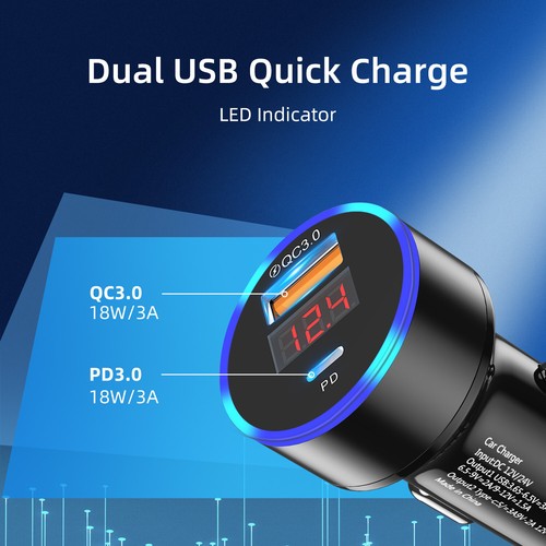 Fast Car Charger 2 Port USB + TYPE C Universal Socket Adapter For iPhone Samsung - Picture 3 of 16