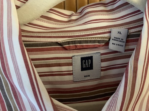 EUC Gap XL Mens Long Sleeve Button Down Striped Shirt Cotton White Grey Brown - Picture 2 of 9