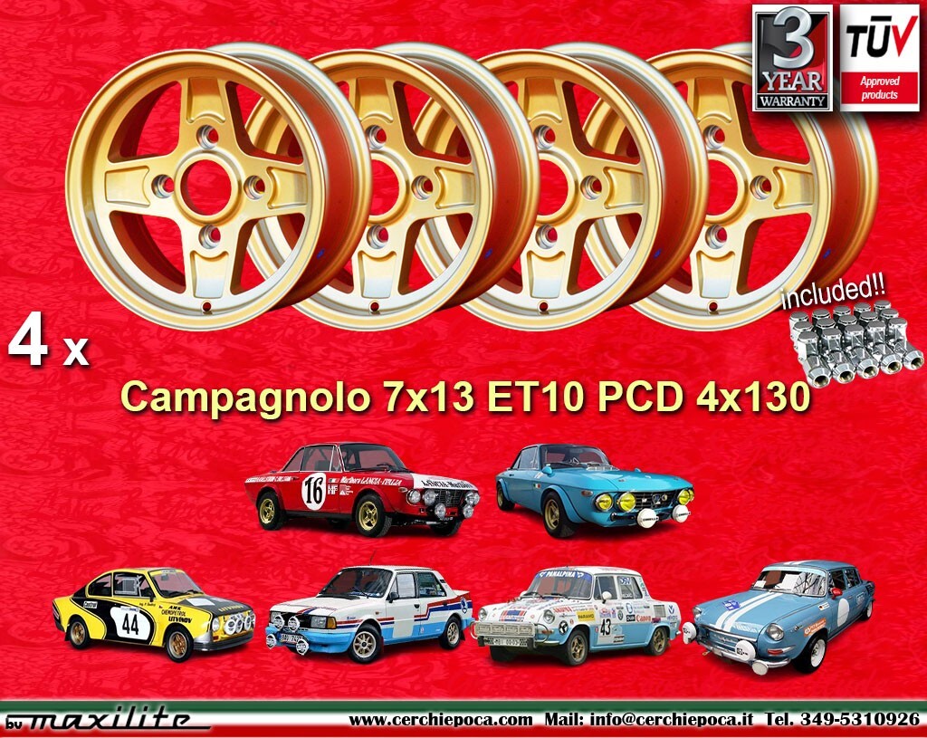 4 Cerchi + Dadi Lancia Fulvia mk1 Campagnolo Style Felgen 7x13