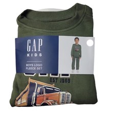 NWT Gap Kids Boys Toddler Logo Fleece Crew Neck Jogger Set Green Truck 18M