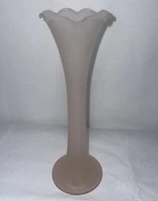 Fenton Pink Frosted Glass Ruffled Rim Bud Vase 8 Inches High