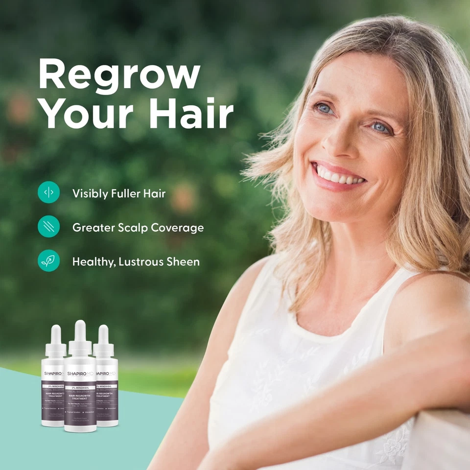 Minoxidil solução tópica 2% para crescimento de cabelo feminino, soro reativa o cabelo - Imagem 2 de 4