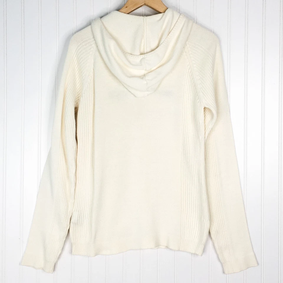 Calvin Klein Womens Hoodie Sweatshirt Ivory 1/4 Zip Cotton Long Sleeve Knit L - Image 2 of 4