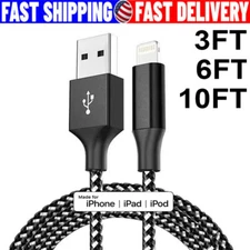 For i Phone 13 12 11 X 8 7 6 Braided Fast Charger Cable Cord 3 Pack 3/6/10 Ft