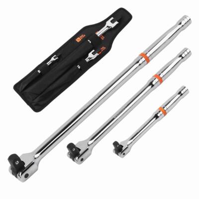 Breaker Bars Set 3PC 1/4'' 3/8'' 1/2'' Dr 180° Rotatable Head 6'' 10'' 15'' Length