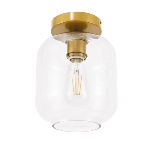 Living District Collier 1-Light Metal & Glass Flush Mount in Brass/Clear - Picture 5 of 10