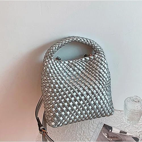 Bolsos de cuero tejido para mujer anudados para mujer bolso de mano diseñador hombro plateado Foto 4 de 4