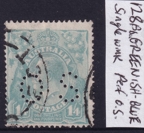 Australia KGV 1920, 1/-4d Turquoise, Single Wmk, Perf OS, BW128Bba, Used.
