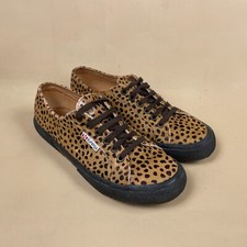 Superga Trainers Pumps UK 5.5 EU 39 Cow Hide Leather Brown Lace Up Flats Leopard