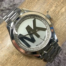 Mickael Women MK-3548 Dress Diamond Accent Silver Tone Quartz 32mm Watch 7 1/2"