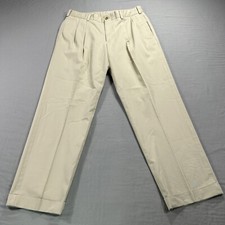 VINTAGE Bills Khakis Pants Mens 35x31 Beige Pleated Cuffed Made In USA Preppy