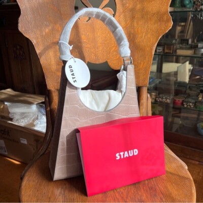 Staud Rey Croc-Embossed Leather Bag in French Grey | eBay