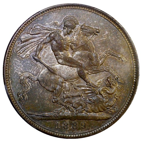 1889 Great Britain 1 Crown Large Silver Coin PCGS MS62 Beautiful Toning! - Picture 2 of 6