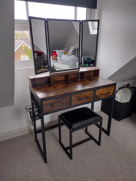 Industrial Dressing Table Rustic Makeup Vanity Unit Vintage Stool Mirror Set