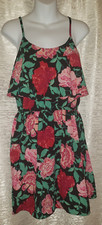 Women's Elle Black Pink Floral Sleeveless Tiered Sun Dress Size Small