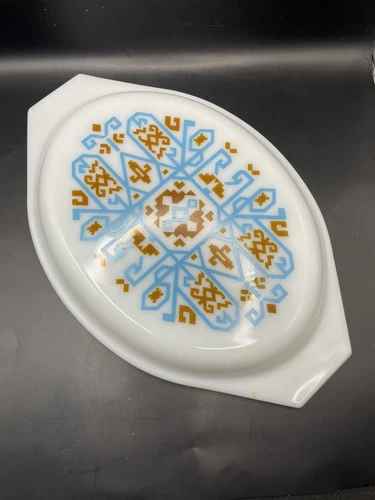 Pyrex Aztec Navajo White Blue Brown #945C23 Casserole Lid 2.5 Qt Replacement VTG