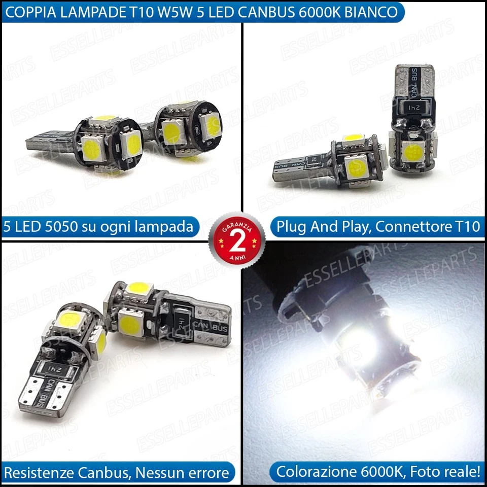 COPPIA LUCI POSIZIONE 5 LED DAIHATSU CUORE MK6 T10 W5W CANBUS NO ERROR - Immagine 2 di 3
