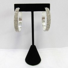 Silver Plated 3 Row Clear Rhinestone Crystal Hoop Pierced Earrings 80022