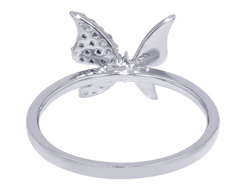 Butterfly 1/10 CT Real Diamond Designer Ring 9MM 14K White Gold S6 - Picture 5 of 6
