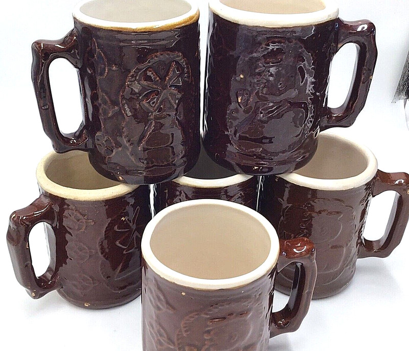 Burley-Winter Pottery Company Brown Salt Glaze Tankards Steins ~ Set of 6