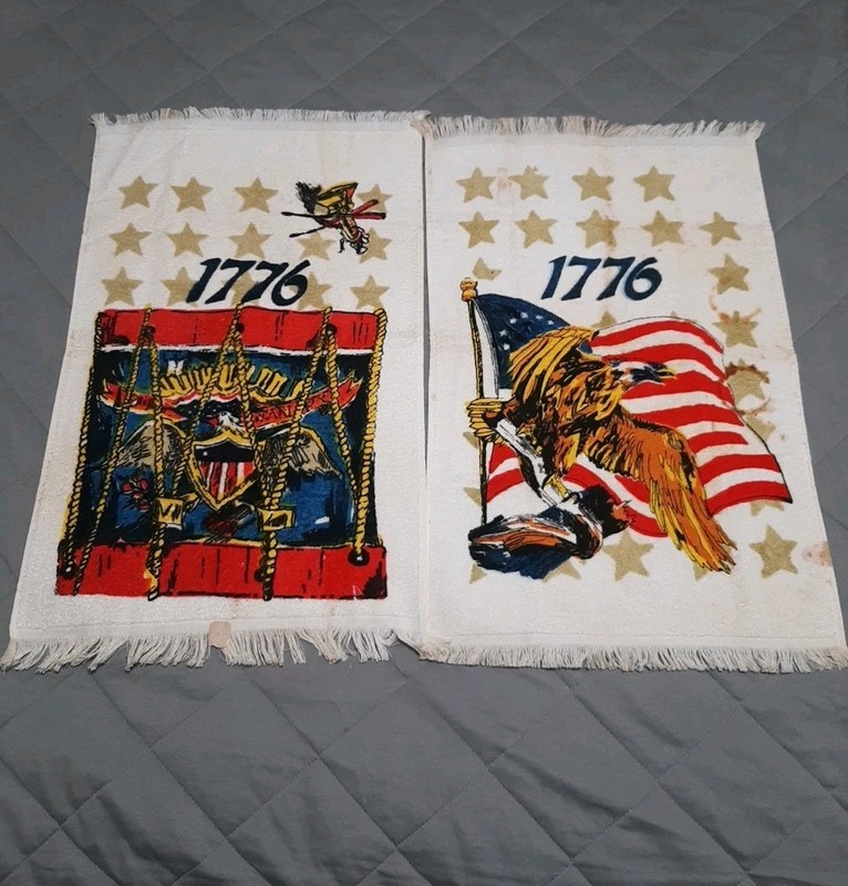 Vintage Cannon  Kitchen Towels 1776 Graphic Patriotic Eagle Flag Stars