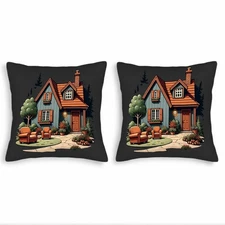 Set of 2 18x18in Throw Pillow Covers - Cozy Forest Pattern Design for Couch Bed