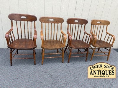 67669 Set of 4 Classic  Victorian Oak Windsor Armchairs with Spindle Backs