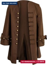 Men's Medieval Pirate Steampunk Captain Coat Brown Halloween Cosplay Costume