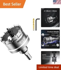 Long-Lasting Heavy Duty Carbide Hole Saw - 2-1/8'' with Pilot Bits Included