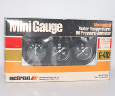 Vintage Actron Mechanical Mini Auto Gauge Cluster G-402 Temp Oil Pressure Amps
