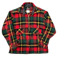 Vintage Johnson Woolen Mills Plaid Hunting Jacket Jac Shirt L Cabin Thrashed USA