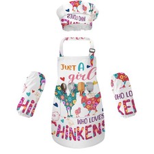 Kids Cooking Apron with Large Pockets Sleeves Chef Hat Ages 7-12